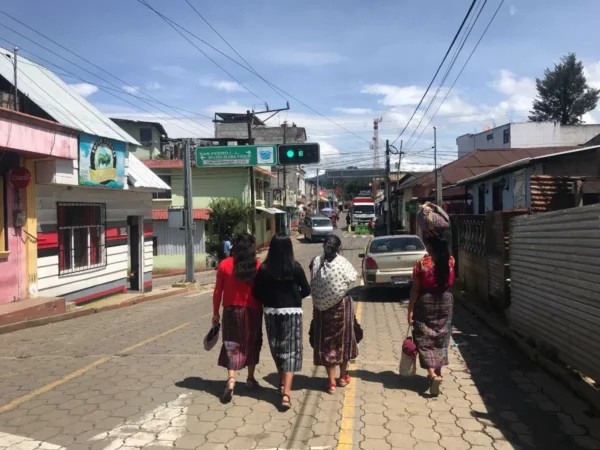 indigenous maya women Strolling in the town of Santa Clara by lake atitlan in guatemala