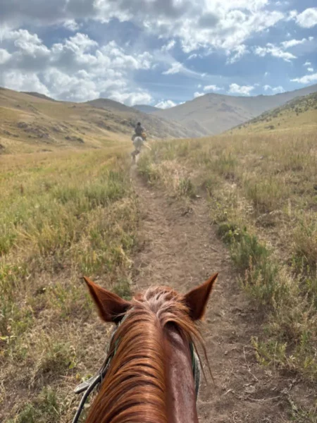 riding a horse in the kyrgyz mountains