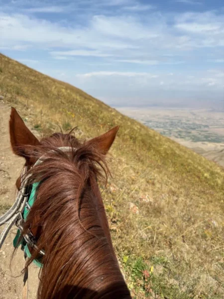 Up the steepest part of trek to son kul lake