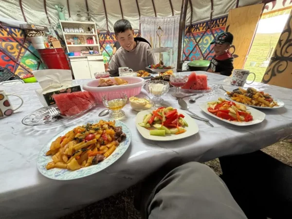 lunch in a yurt camp by son kul lake in kyrgyzstan