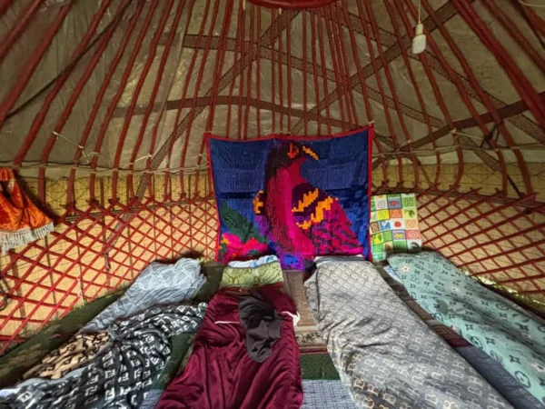 interior of a yurt for tourists at song kul lake