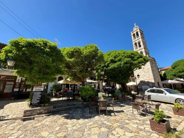 The square of Stemnitsa with its old belfry and taverns