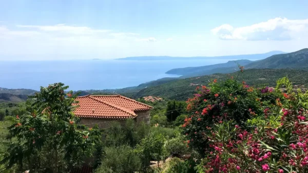 View of the Messenian Gulf from above Karadamyli in mani