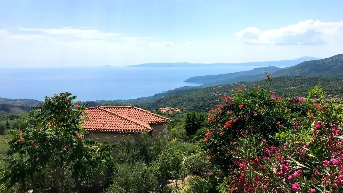 View of the Messenian Gulf from above Karadamyli in mani