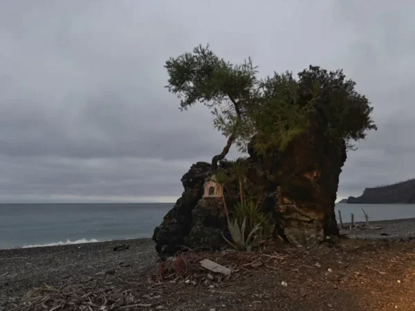 The shrine on the black rock at vasilika beach