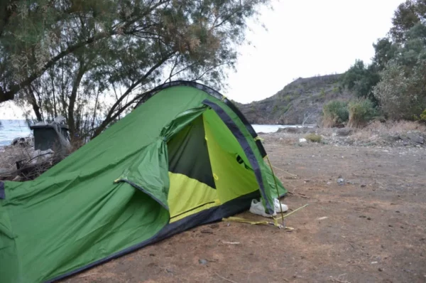 Camping at the south end of Vasilika Beach, evia island