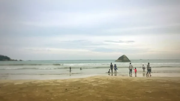 Pyramid isle offshore from Weligama beach in sri lanka