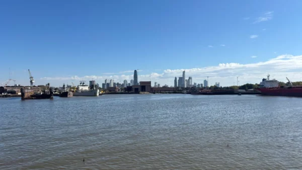 The skyline of Buenos Aires viewed from Rio de la Plata