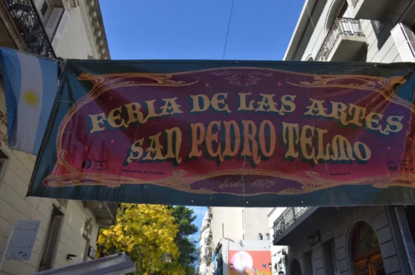 feria de las artes san pedro telmo sign athwart street in buenos aires