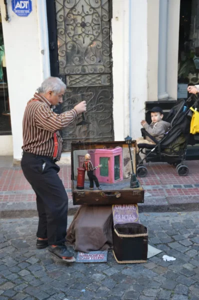 Marionette performer playing himself in san telmo, buenos aires