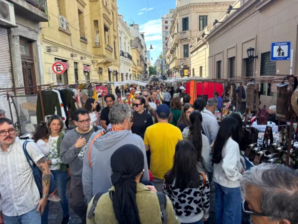 Meandering through the crowded market of san telmo in buenos aires