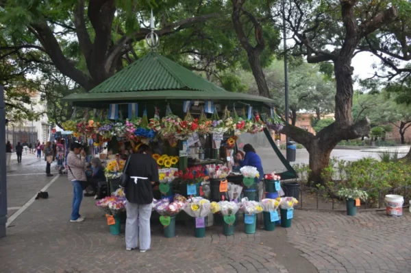 florist's kiosk in the old town of cordoba, argentina