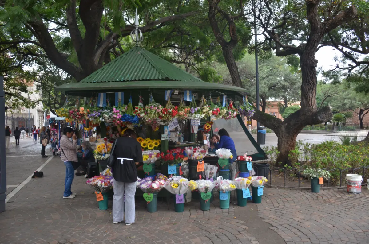 florist's kiosk in the old town of cordoba, argentina