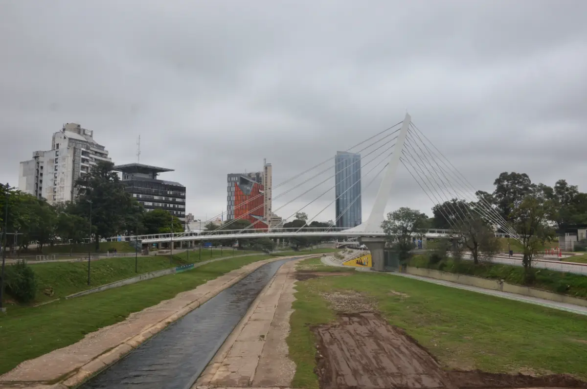 Modern bridge spanning Suquía River in cordoba, argentina