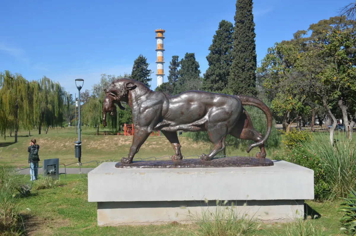 metallic Jaguar statue in a park of Córdoba, argentina