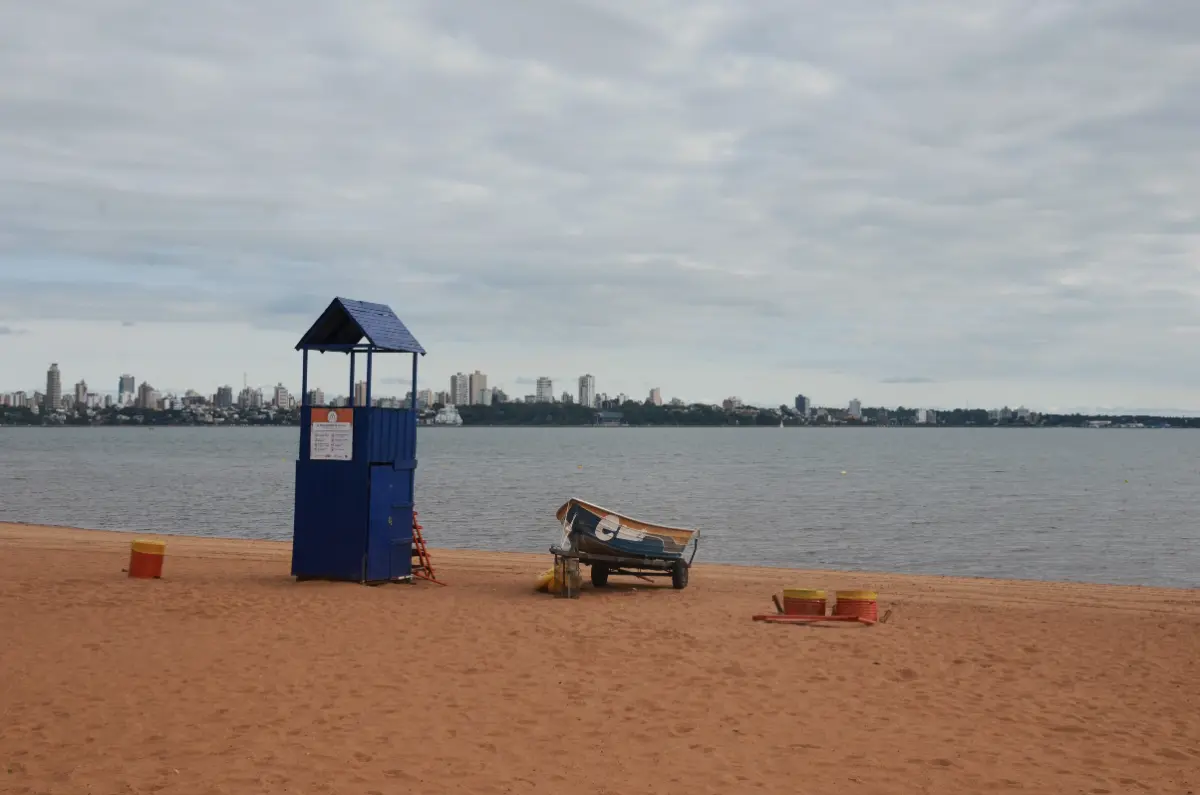 San José Beach with a view of Posadas across the Paraná River in encarnacion, paraguay