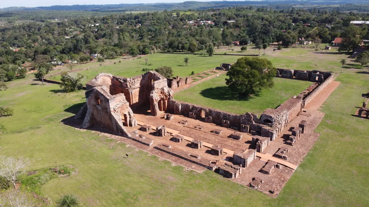 Aerial view of the Jesuit Ruins La Santísima Trinidad de Paraná in paraguay