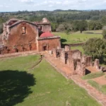 aerial view of la santisima trinidad de parana jesuit mission ruins in south paraguay