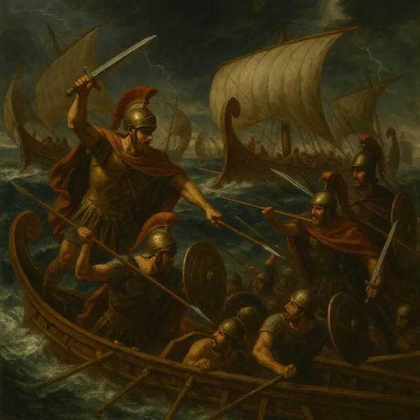 Artistic representation of the Naval Battle of Artemisium