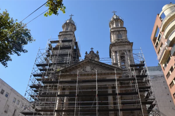 Basilica of Our Lady of Rosario Cathedral wrapped in scaffolds