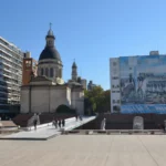 Cathedral Basilica Our Lady of Rosario and mural at the central square of Rosario, argentina