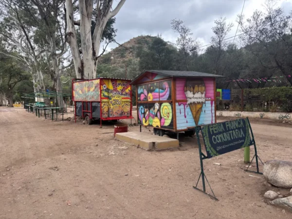 Colorful riverside food stands in san marcos sierras