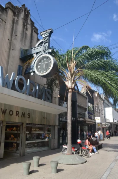 Vintage clock in San Martín Street in santa fe city, argentina