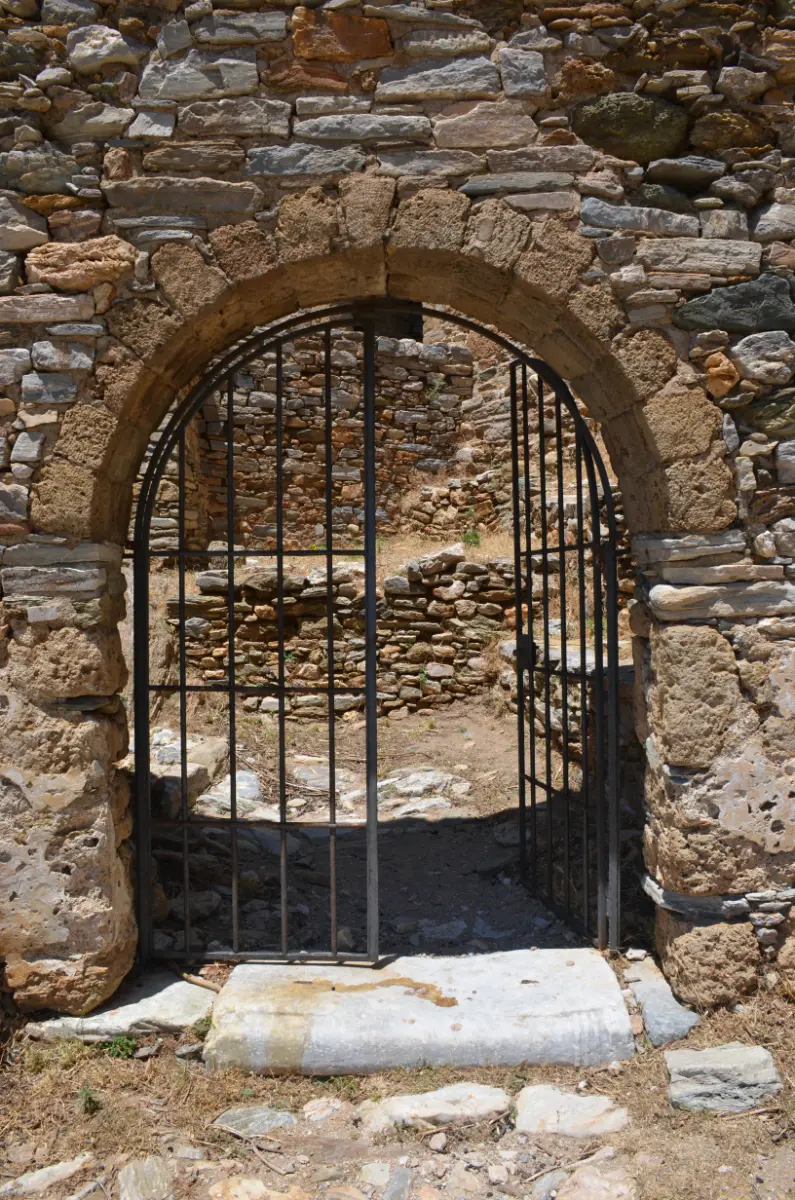 The main gate of castello rosso medieval fort in karystos