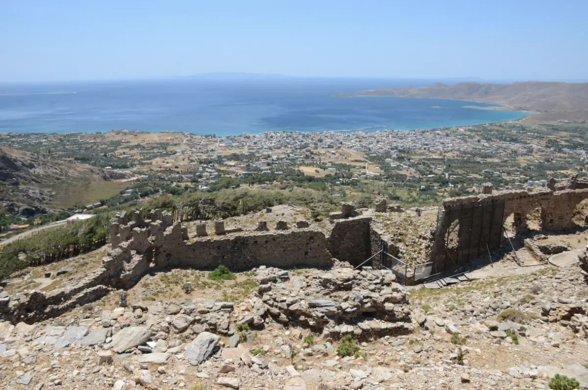 view of karystos from castello rosso castle on evia island