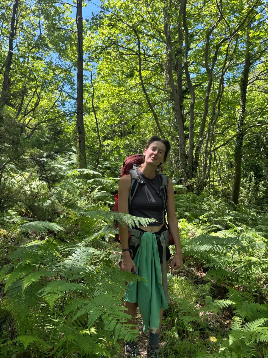 girl hiking through fernsin dimosaris gorge, evia island, greece