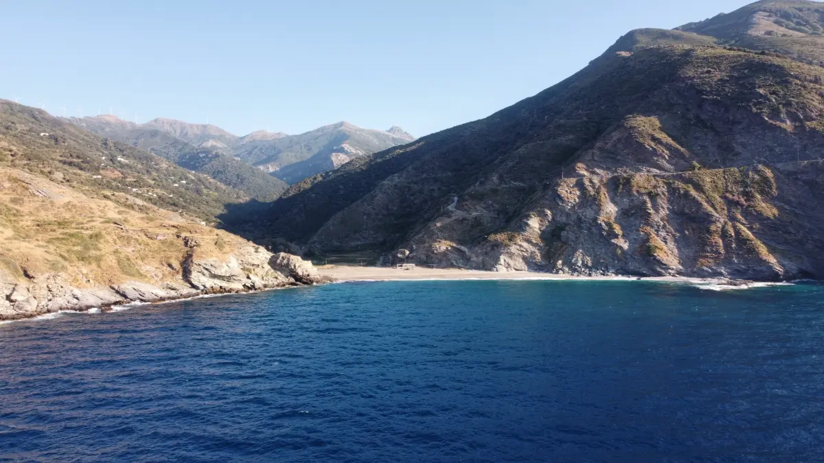 drone image of kaliianos beach on evia island