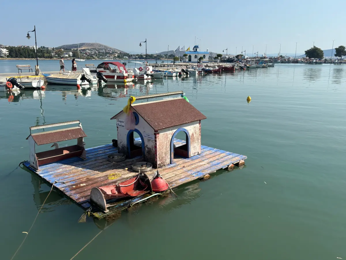 Cute duck house in the port of Nea Artaki