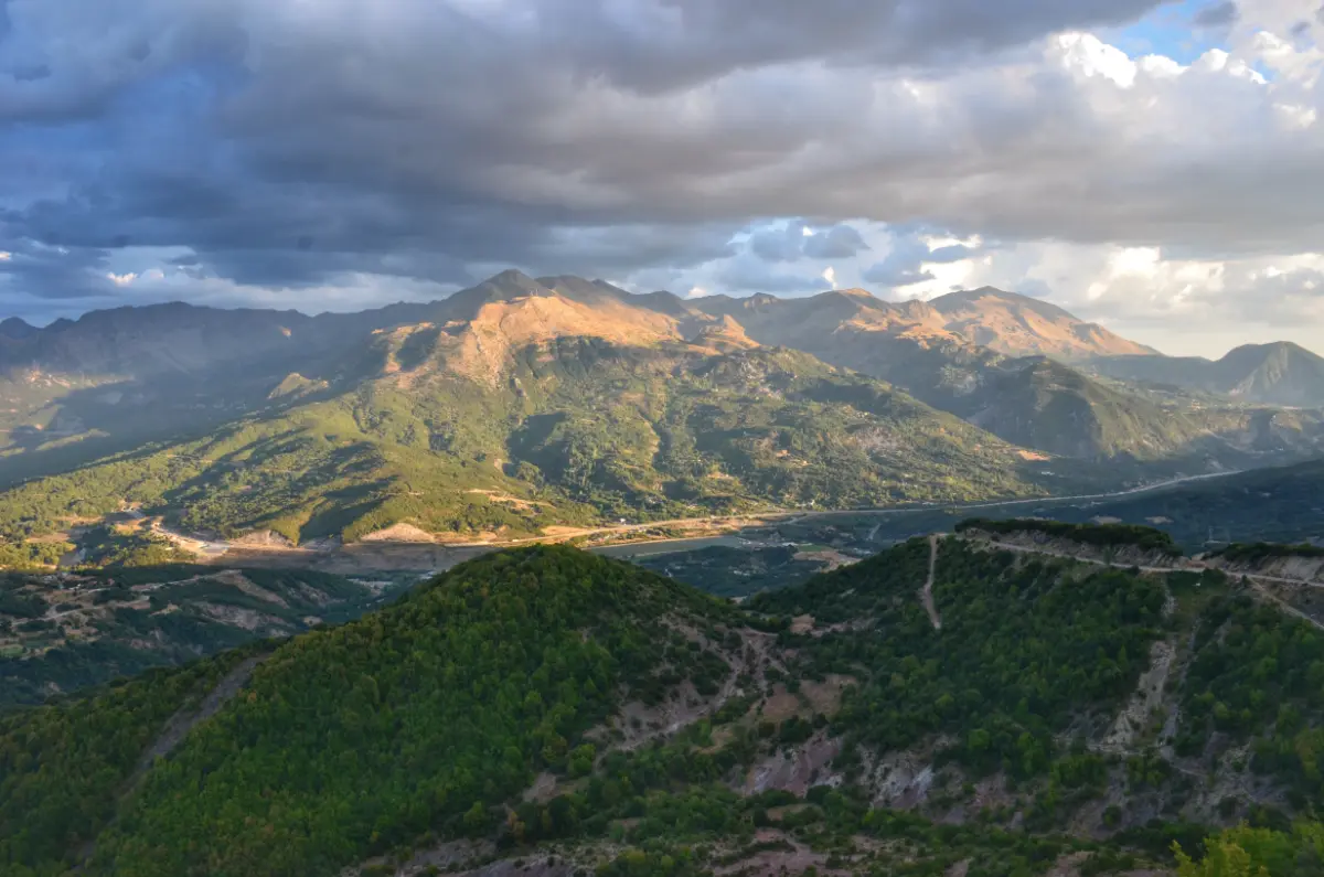beautiful golden hour view of northern pindus mountains from near the village of chrysovitsa