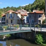 bridge and small houses on riverside of florina city in northern greece