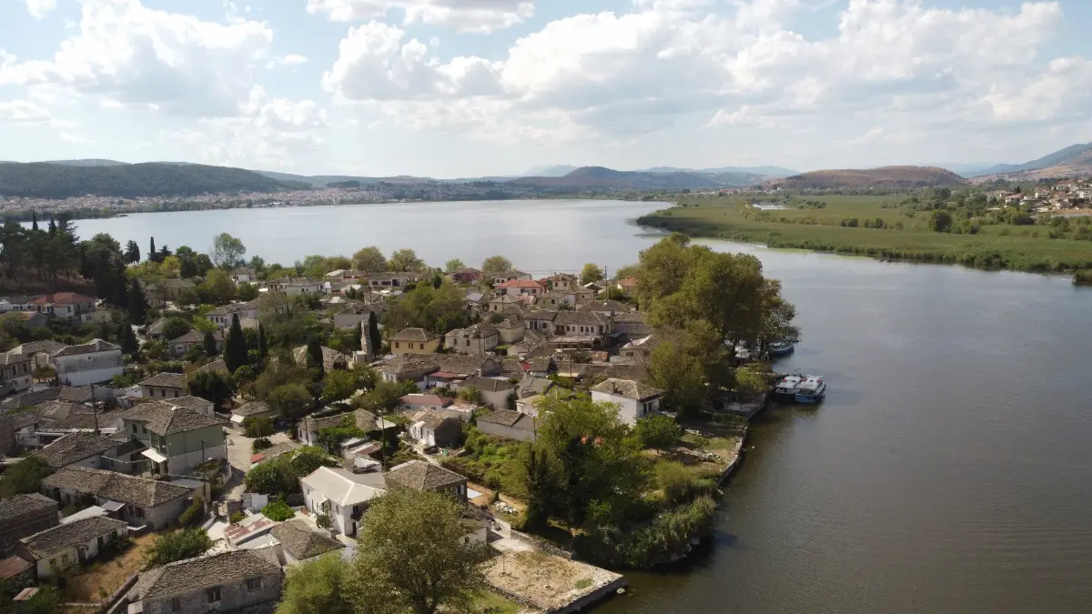 drone shot of ioannina island