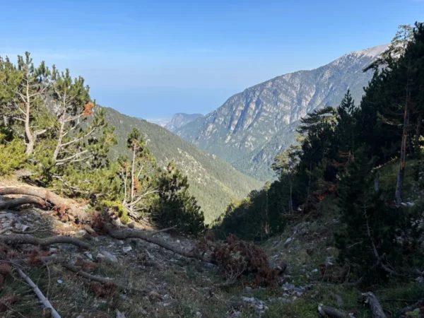 Distant view of the Aegean sea from the slopes of mount olympus