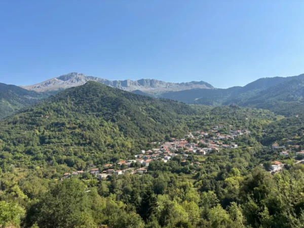 stunning view of stropones village and Mount Xerovouni on east evia island