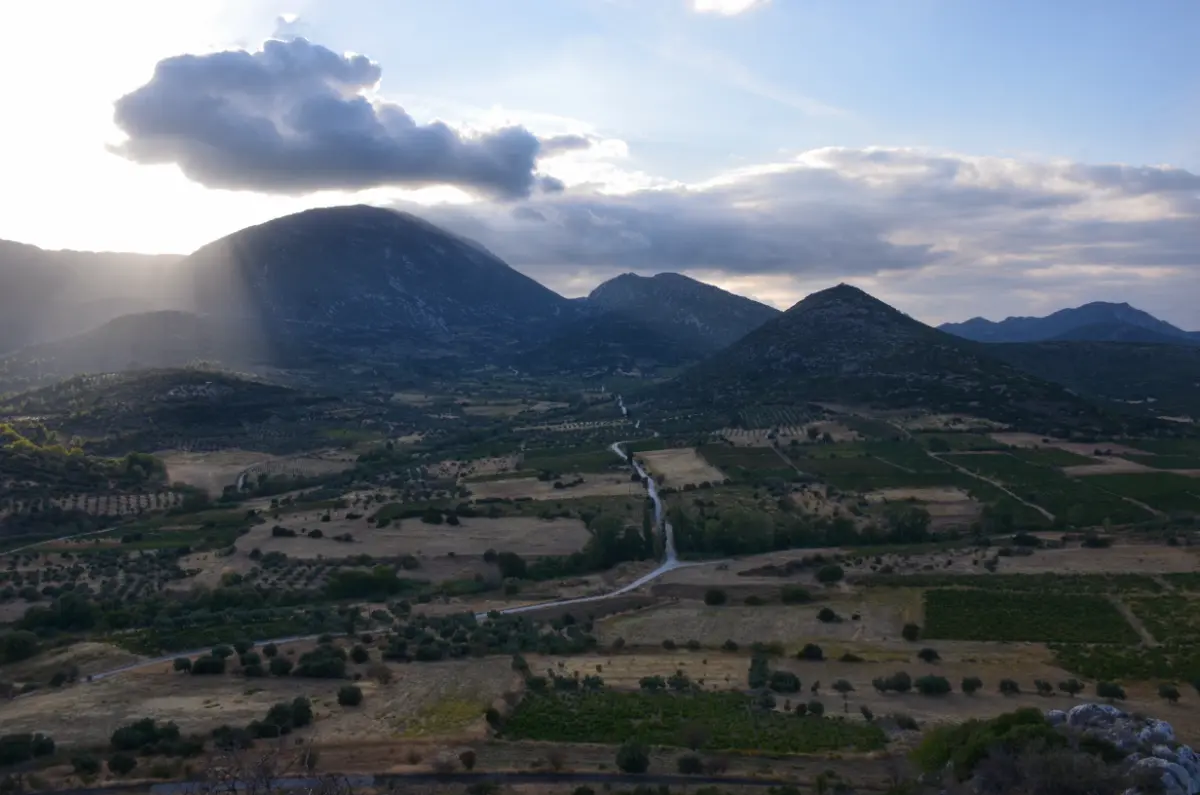 wide view of the valley of the muses in greece at sunset