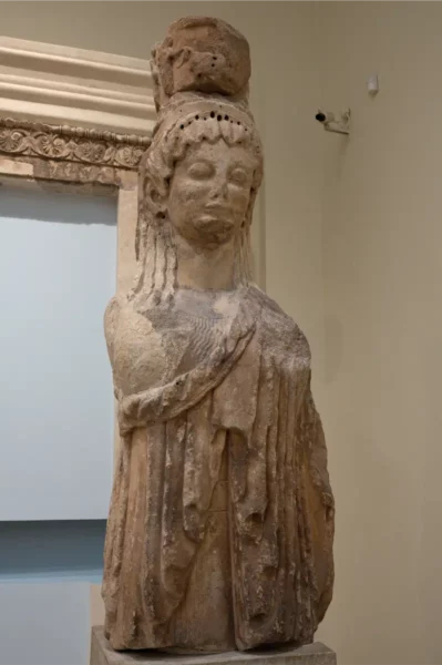 The caryatid of the Treasury of the Siphnians in delphi museum