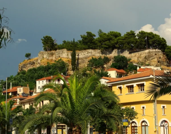 view of Kalamata Castle from old town