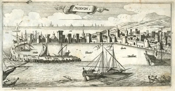 17th-century drawing of Methoni by Gaspar Bouttats