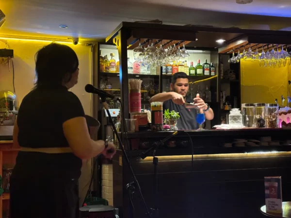 Live music performance inside a bar at Chorro de Quevedo in La Candelaria, Bogotá