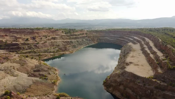 panoramic view of larko lake near psachna on euboea, greece