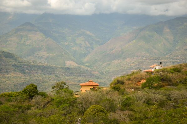 Countryside lodges on a hillside above the valley near Barichara, Colombia