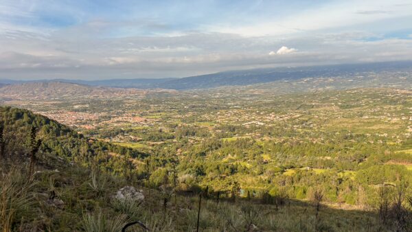 Panoramic view of Villa de Leyva and the surrounding valley from the Camino de Herradura trail, Boyacá, Colombia