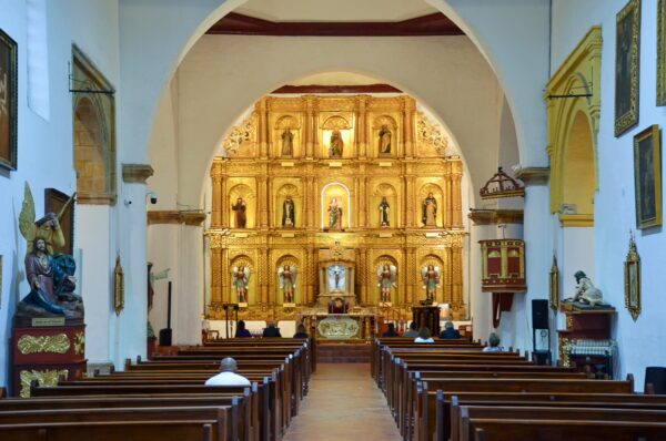 The interior of the Church of Our Lady of the Rosary in Villa de Leyva, Boyacá, Colombia