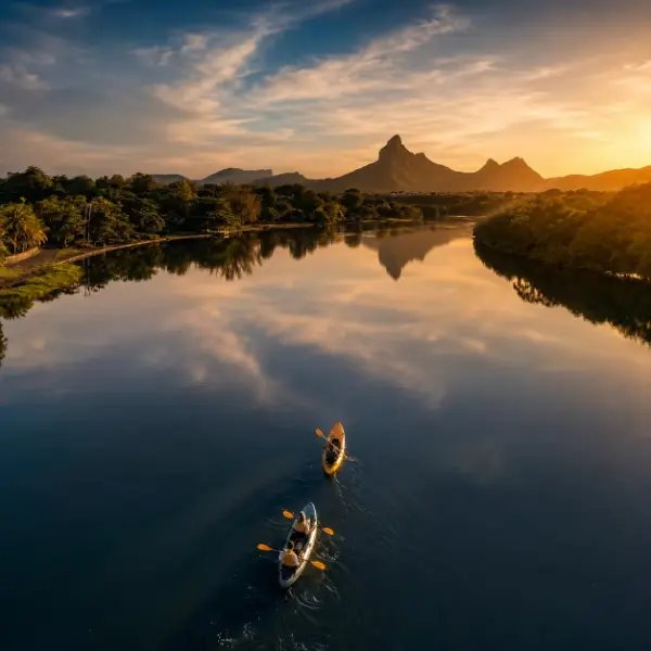 Kayaking tour in Mauritius at sunrise