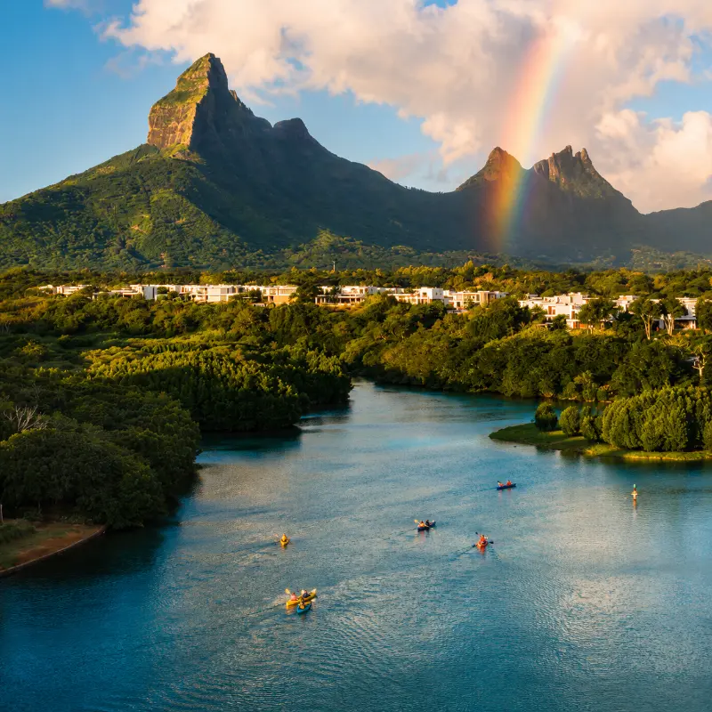 Sunset kayaking on Tamarin River in Mauritius